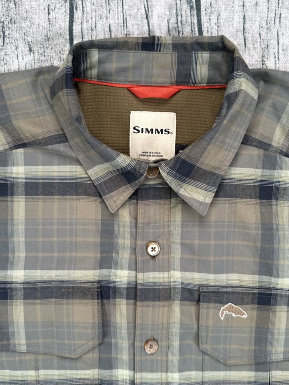 Simms Plaid Men's Medium Gray Lined Flannel Fishing Shirt - Picture 6 of 15